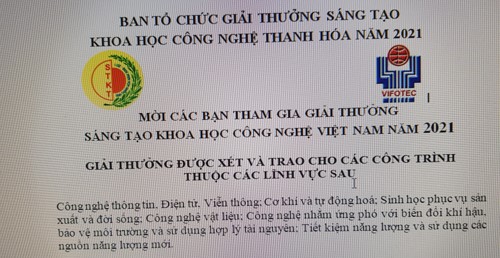 Kế hoạch tổ chức, triển khai Giải thưởng Sáng tạo KHCN Việt Nam năm 2021